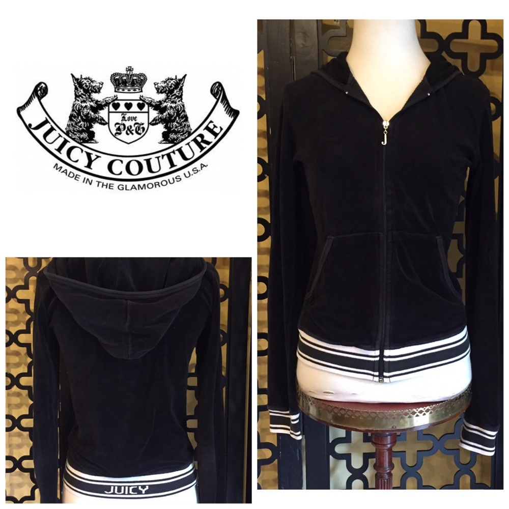 JUICY COUTURE BLACK VELOUR HOODIE‎ Size Medium